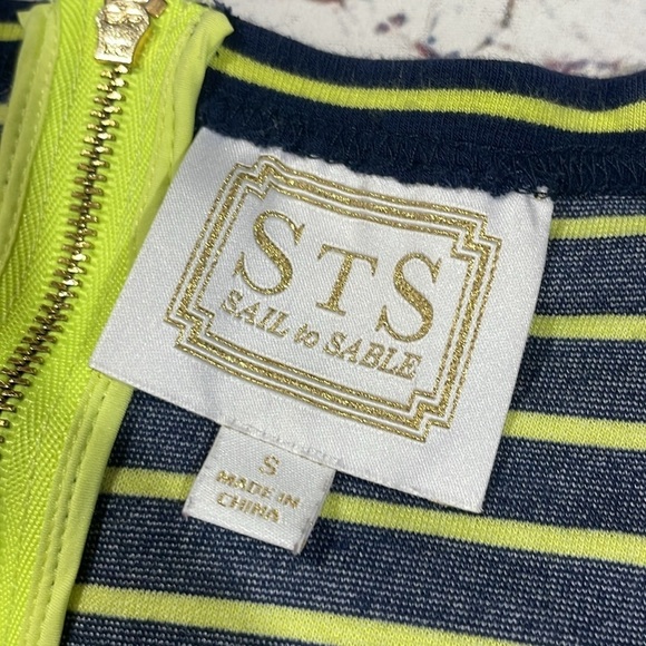 Sail to Sable STS Singing Stripes Navy Green Dress - Picture 2 of 8